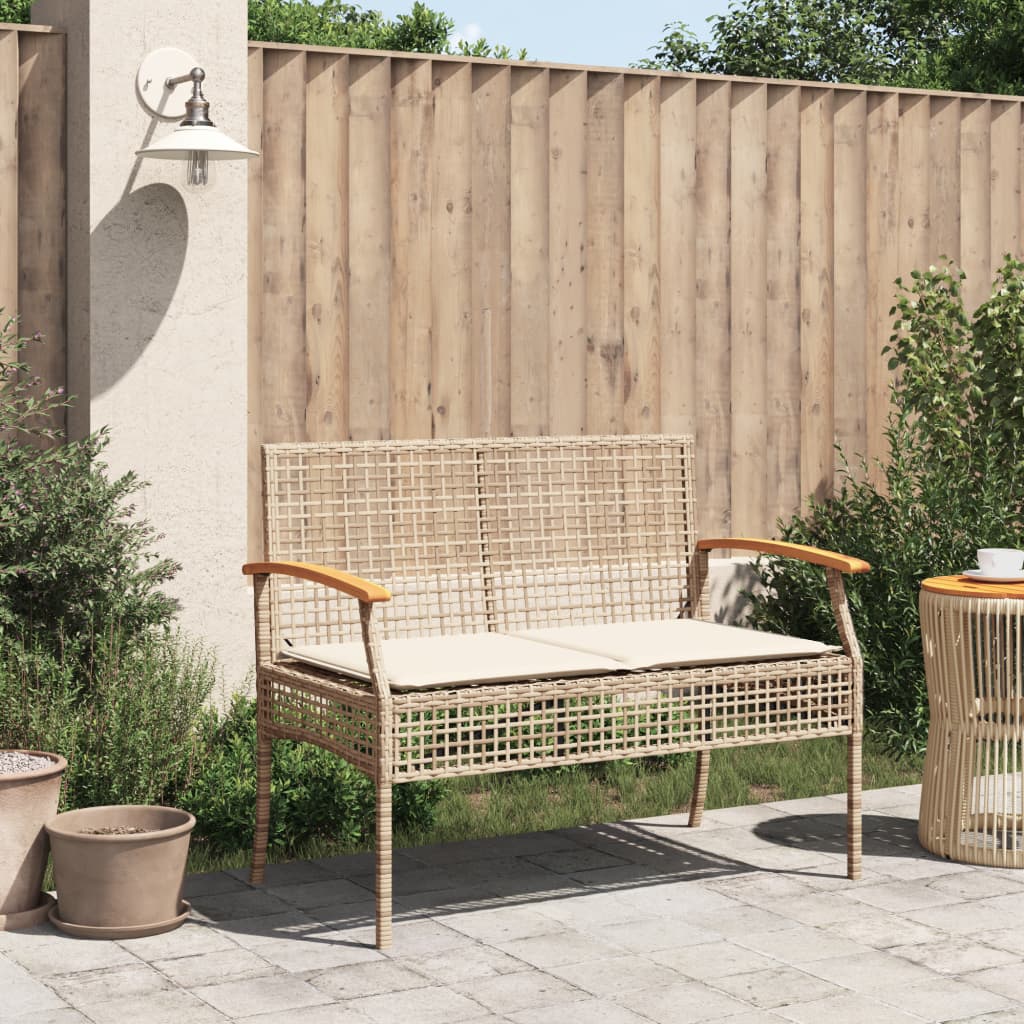 vidaXL Tuinbanken Tuinbank met kussen poly rattan en acaciahout beige