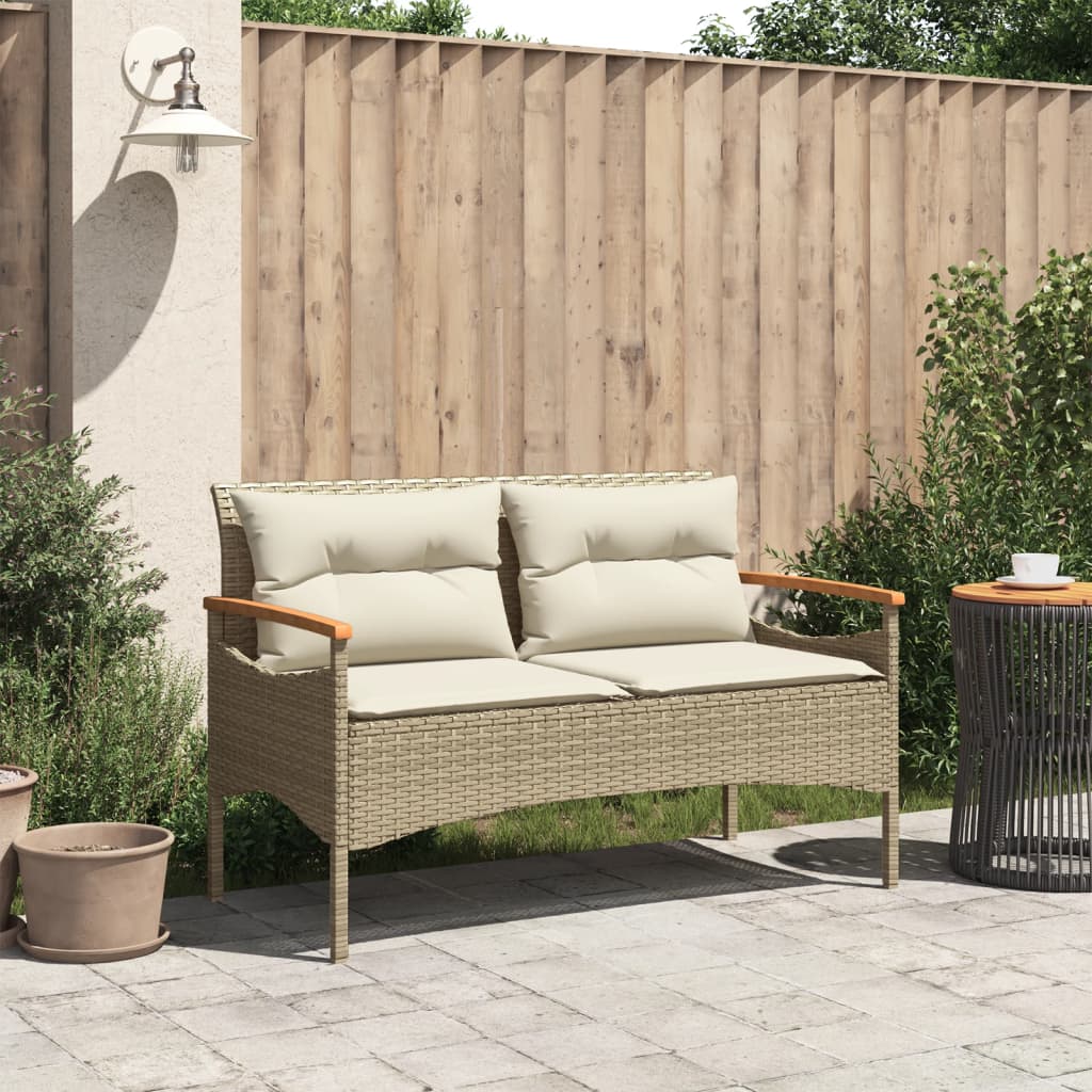 vidaXL Tuinbanken Tuinbank met kussens 116x62,5x74 cm poly rattan beige