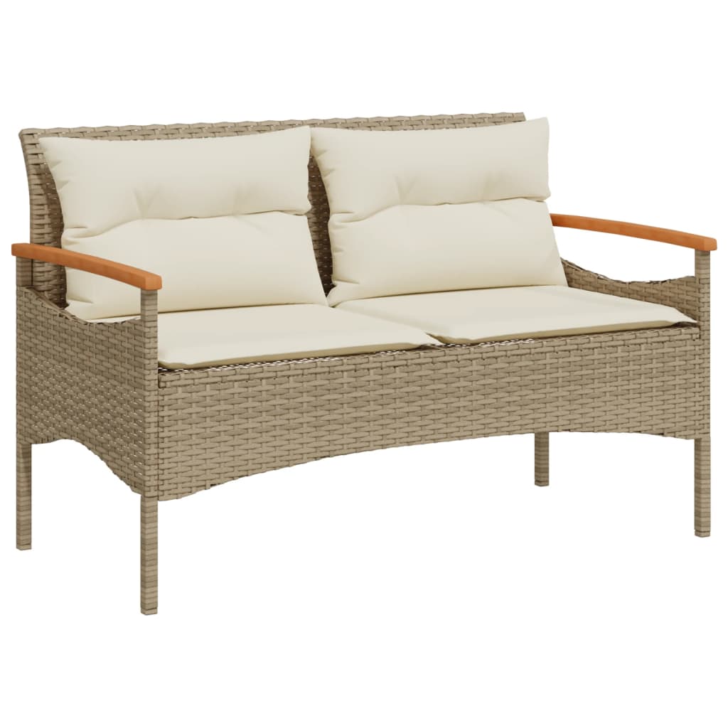 vidaXL Tuinbanken Tuinbank met kussens 116x62,5x74 cm poly rattan beige