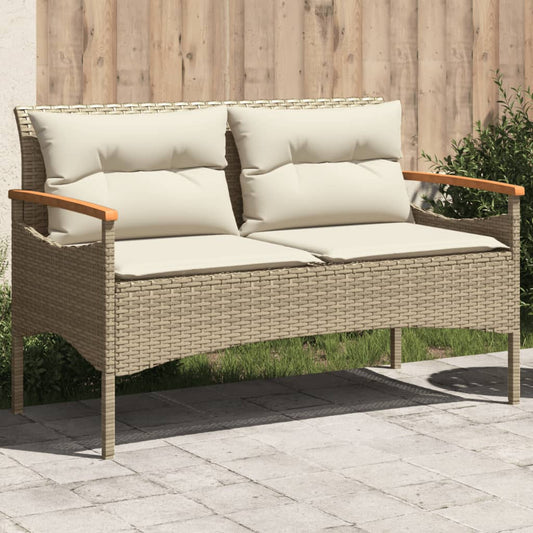 vidaXL Tuinbanken Tuinbank met kussens 116x62,5x74 cm poly rattan beige