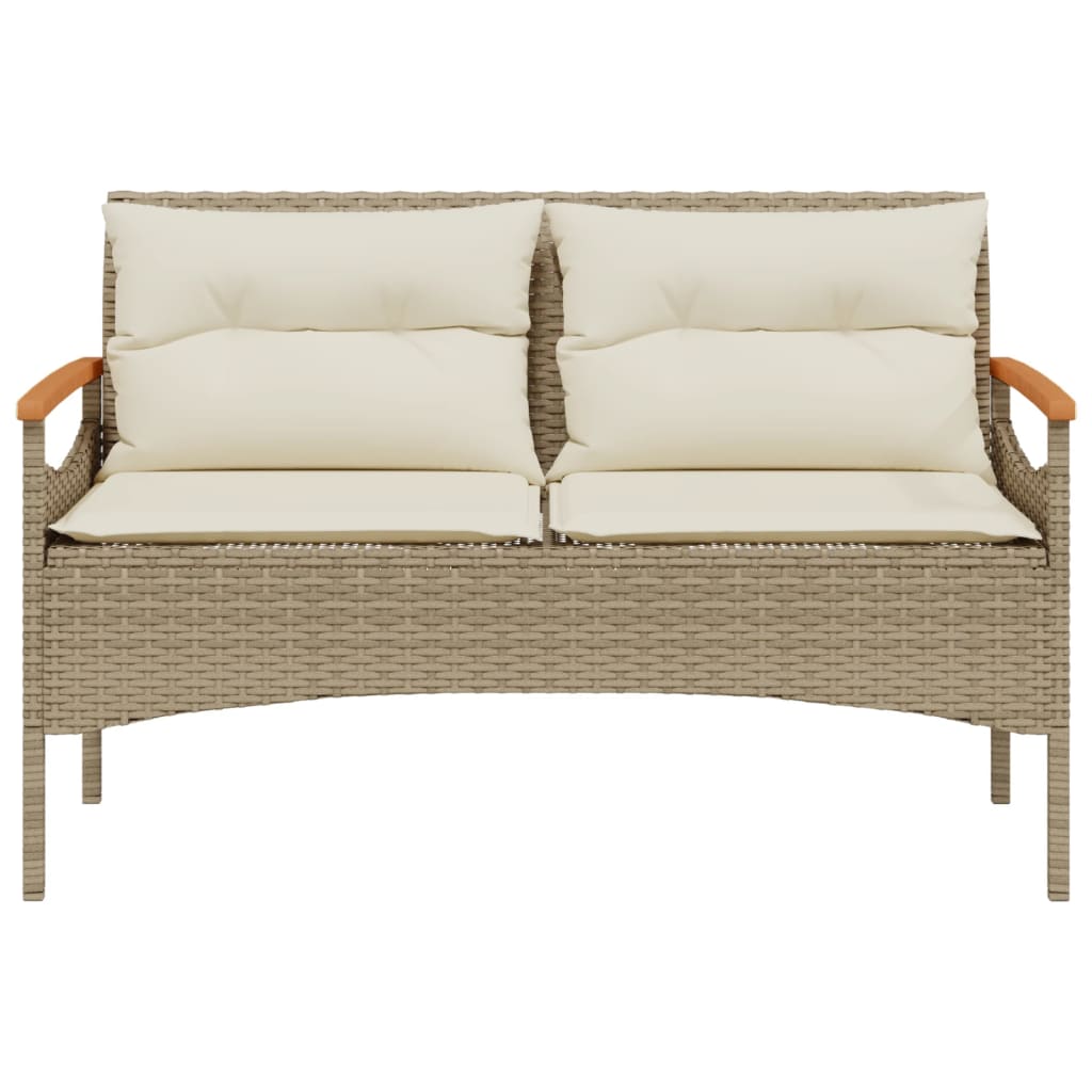 vidaXL Tuinbanken Tuinbank met kussens 116x62,5x74 cm poly rattan beige