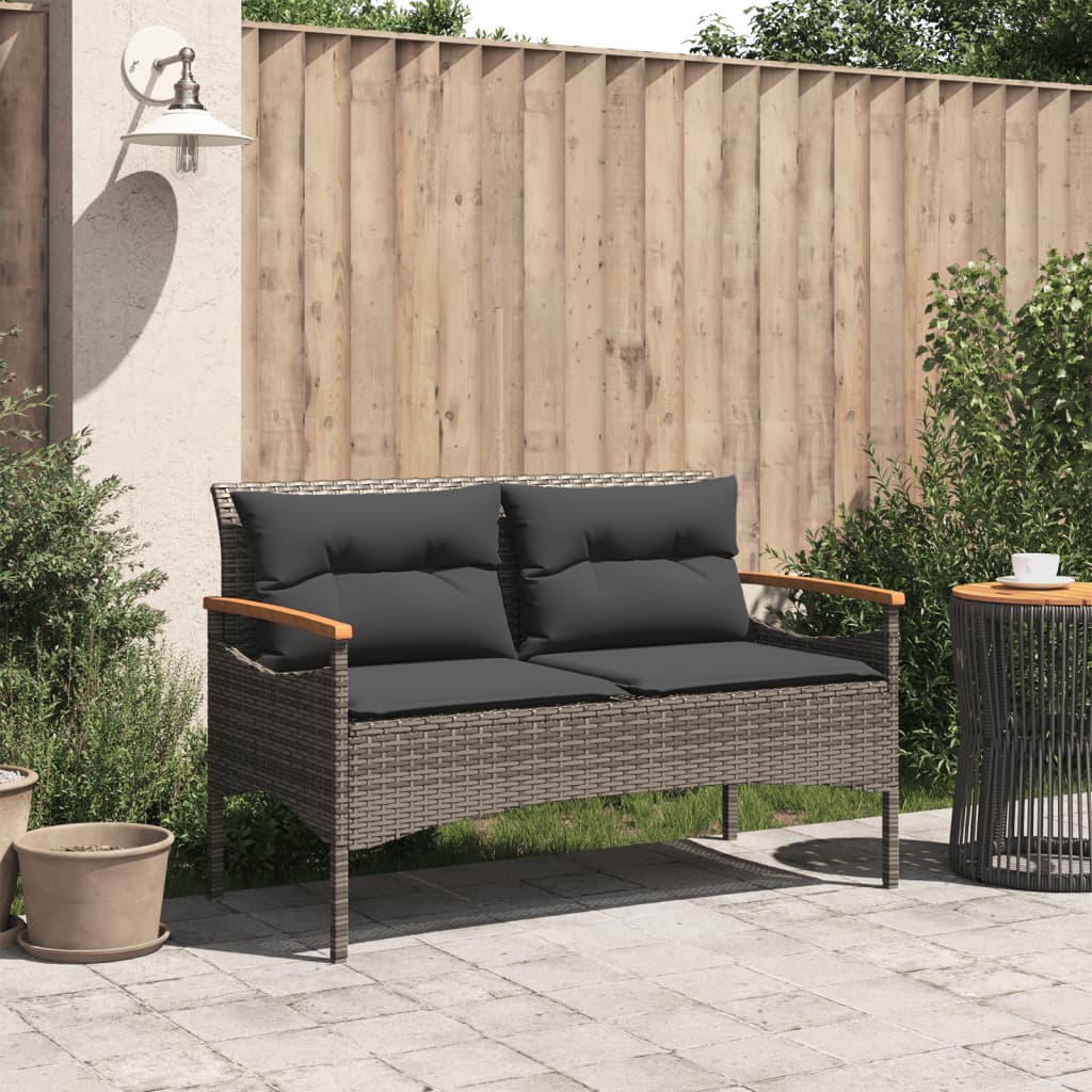 vidaXL Tuinbanken Tuinbank met kussens 116x62,5x74 cm poly rattan grijs