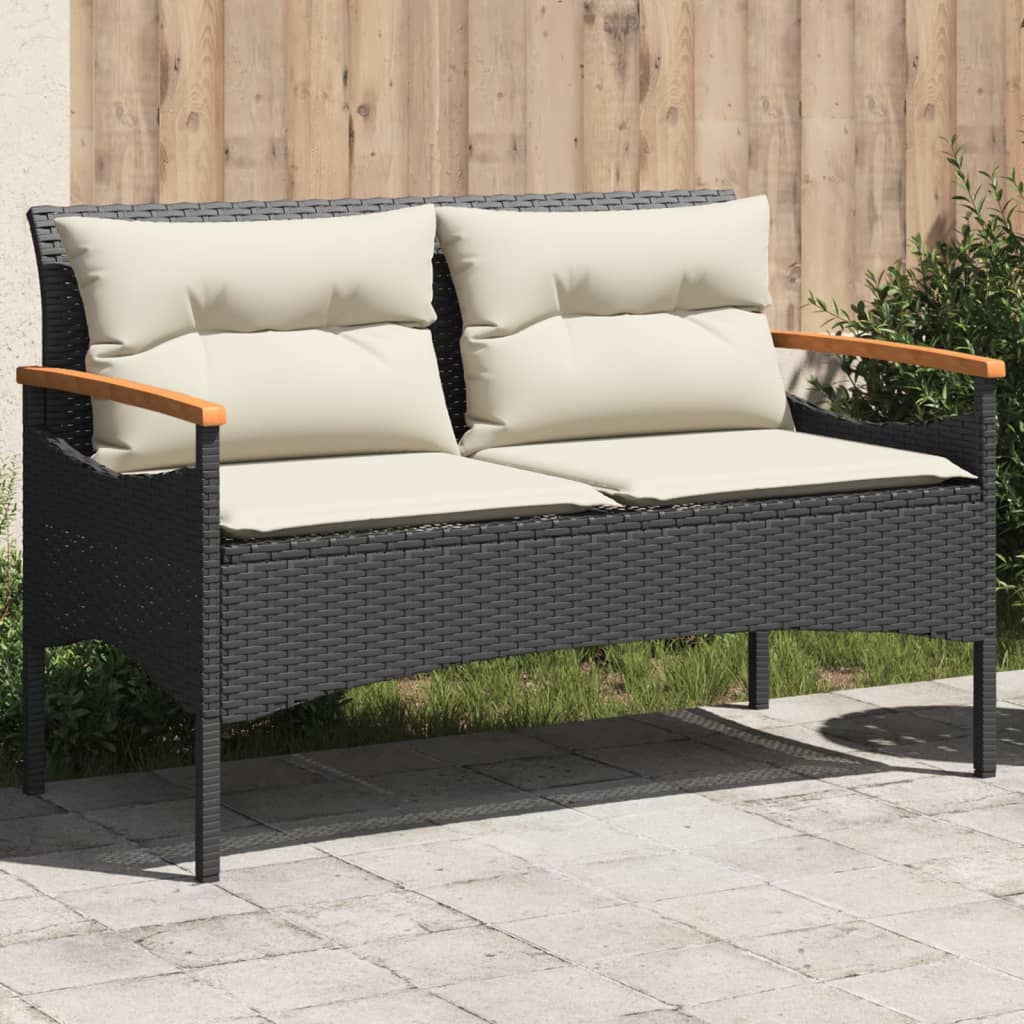 vidaXL Tuinbanken Tuinbank met kussens 116x62,5x74 cm poly rattan zwart