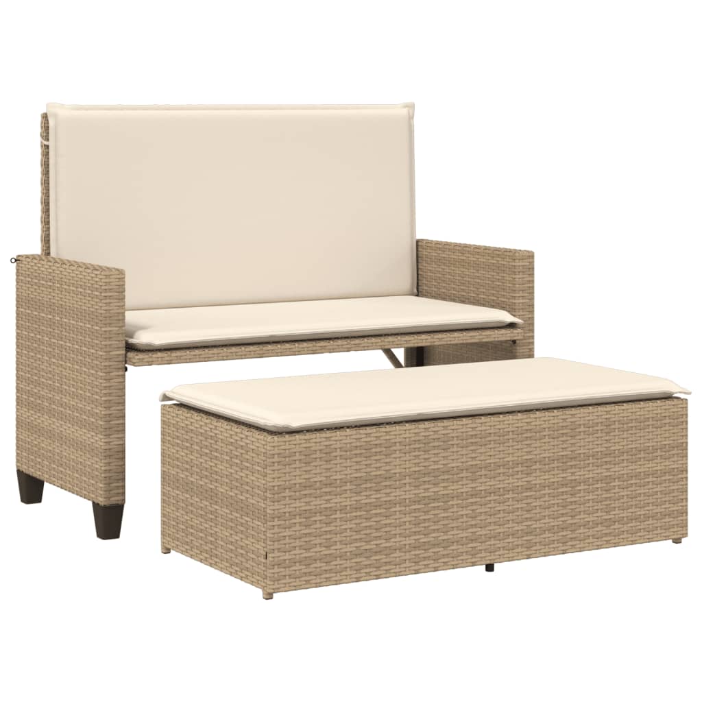 vidaXL Tuinbanken Tuinbank met kussens en voetenbank poly rattan beige