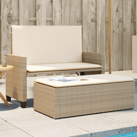 vidaXL Tuinbanken Tuinbank met kussens en voetenbank poly rattan beige