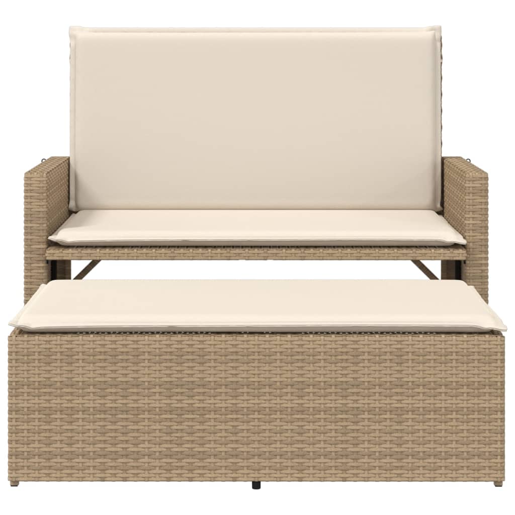 vidaXL Tuinbanken Tuinbank met kussens en voetenbank poly rattan beige