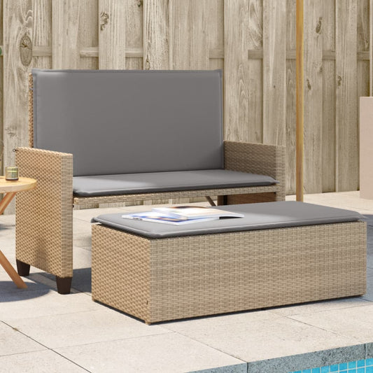 vidaXL Tuinbanken Tuinbank met kussens en voetenbank poly rattan beige