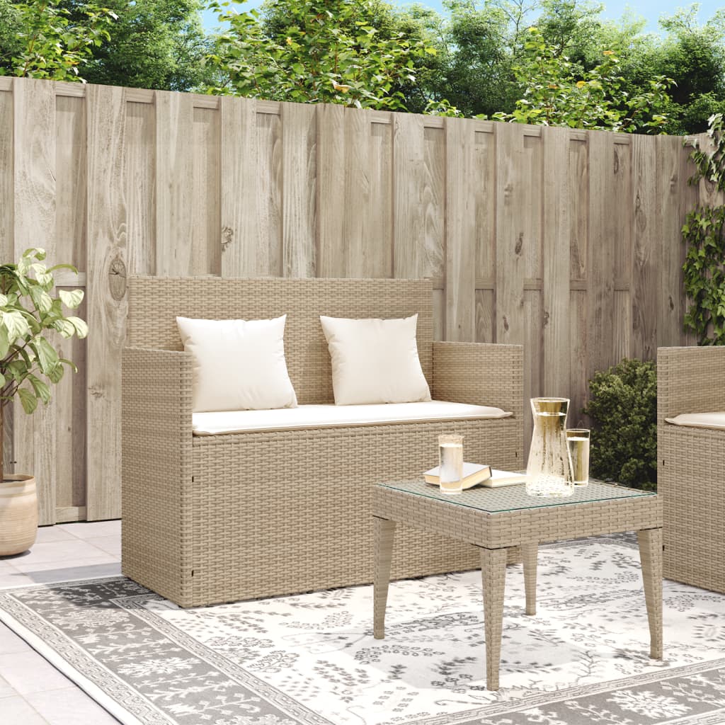 vidaXL Tuinbanken Tuinbank met kussens poly rattan beige