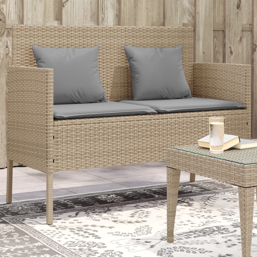 vidaXL Tuinbanken Tuinbank met kussens poly rattan beige