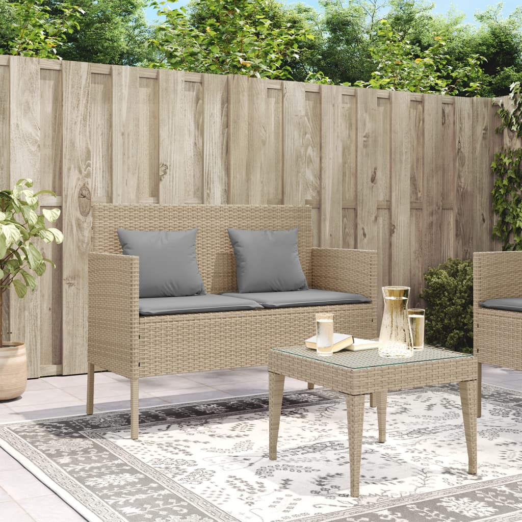 vidaXL Tuinbanken Tuinbank met kussens poly rattan beige