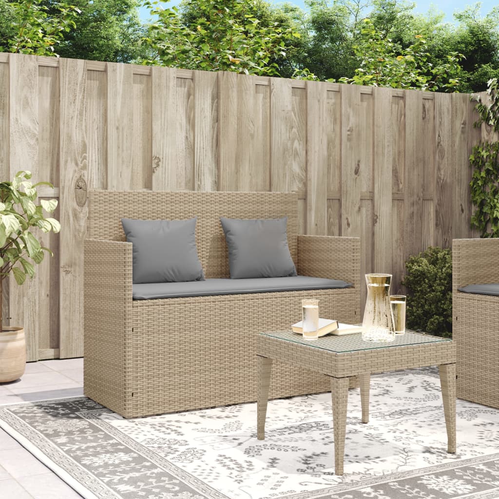 vidaXL Tuinbanken Tuinbank met kussens poly rattan beige