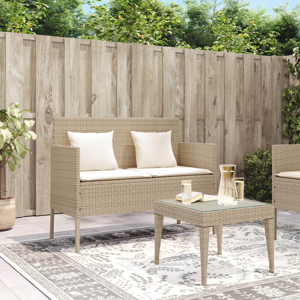 vidaXL Tuinbanken Tuinbank met kussens poly rattan beige