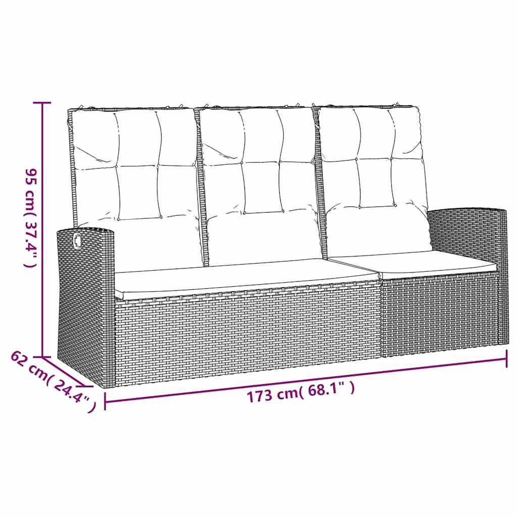 vidaXL Tuinbanken Tuinbank verstelbaar met kussens 173 cm poly rattan grijs