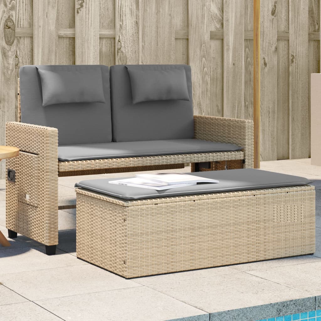 vidaXL Tuinbanken Tuinbankje verstelbaar met kussens poly rattan beige