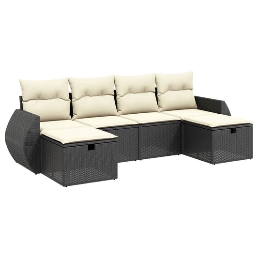 vidaXL Tuinsets 6-delige Loungeset met kussens poly rattan zwart