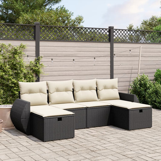 vidaXL Tuinsets 6-delige Loungeset met kussens poly rattan zwart