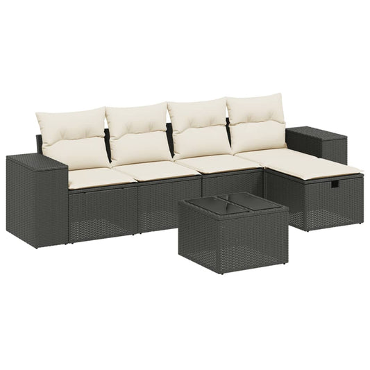 vidaXL Tuinsets 6-delige Loungeset met kussens poly rattan zwart