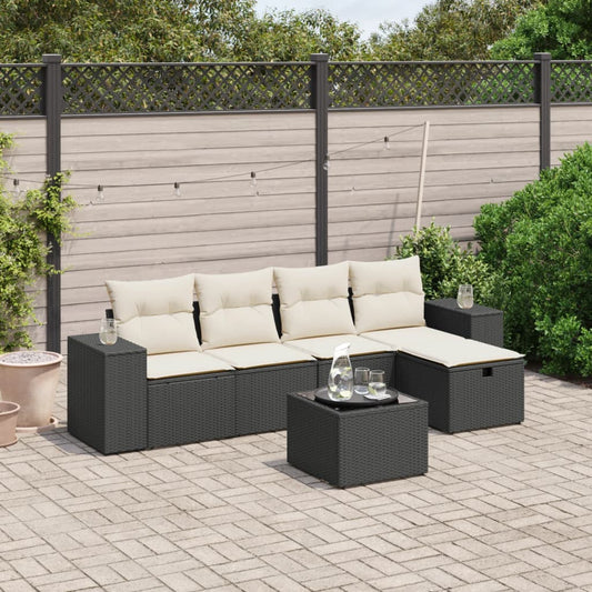 vidaXL Tuinsets 6-delige Loungeset met kussens poly rattan zwart