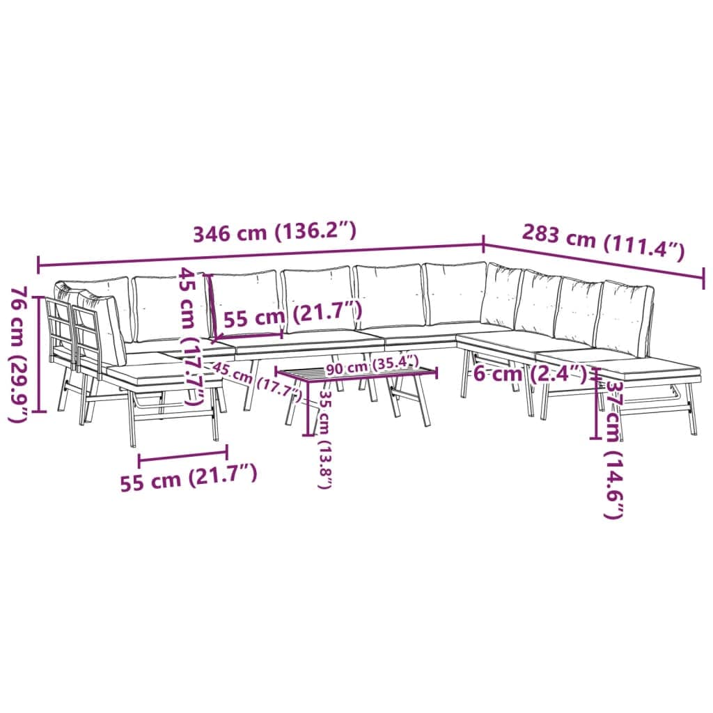 vidaXL Tuinsets 6-delige Tuinbankenset met kussens gepoedercoat staal zwart