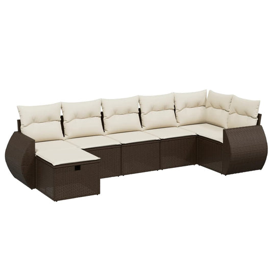 vidaXL Tuinsets 7-delige Loungeset met kussens poly rattan bruin