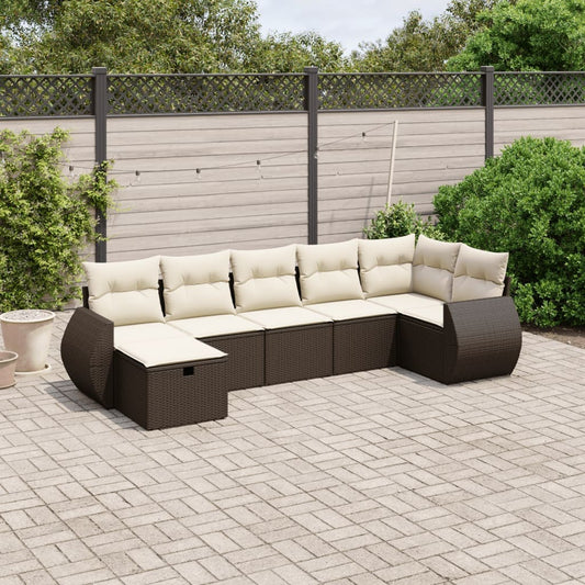 vidaXL Tuinsets 7-delige Loungeset met kussens poly rattan bruin