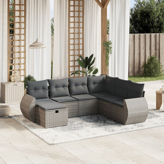 vidaXL Tuinsets 7-delige Loungeset met kussens poly rattan grijs