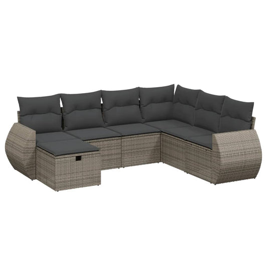 vidaXL Tuinsets 7-delige Loungeset met kussens poly rattan grijs