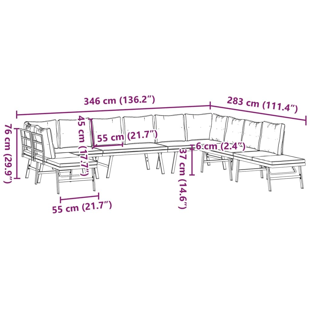 vidaXL Tuinsets 7-delige Tuinbankenset met kussens gepoedercoat staal zwart