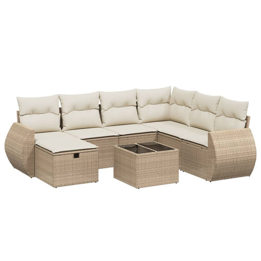 vidaXL Tuinsets 8-delige Loungeset met kussens poly rattan beige