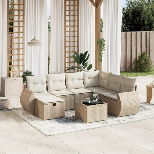 vidaXL Tuinsets 8-delige Loungeset met kussens poly rattan beige