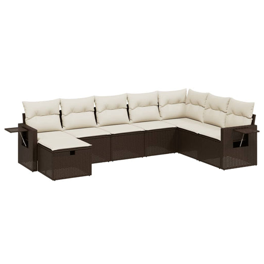 vidaXL Tuinsets 8-delige Loungeset met kussens poly rattan bruin