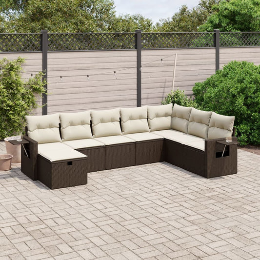 vidaXL Tuinsets 8-delige Loungeset met kussens poly rattan bruin