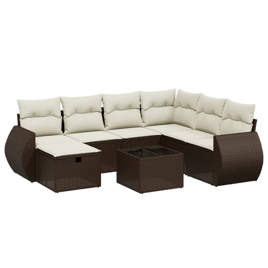 vidaXL Tuinsets 8-delige Loungeset met kussens poly rattan bruin