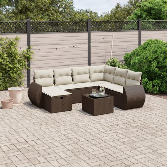 vidaXL Tuinsets 8-delige Loungeset met kussens poly rattan bruin