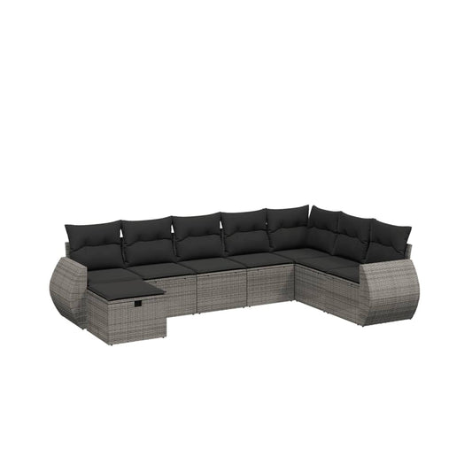 vidaXL Tuinsets 8-delige Loungeset met kussens poly rattan grijs