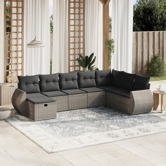 vidaXL Tuinsets 8-delige Loungeset met kussens poly rattan grijs