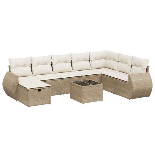 vidaXL Tuinsets 9-delige Loungeset met kussens poly rattan beige