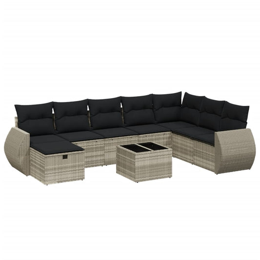 vidaXL Tuinsets 9-delige Loungeset met kussens poly rattan lichtgrijs