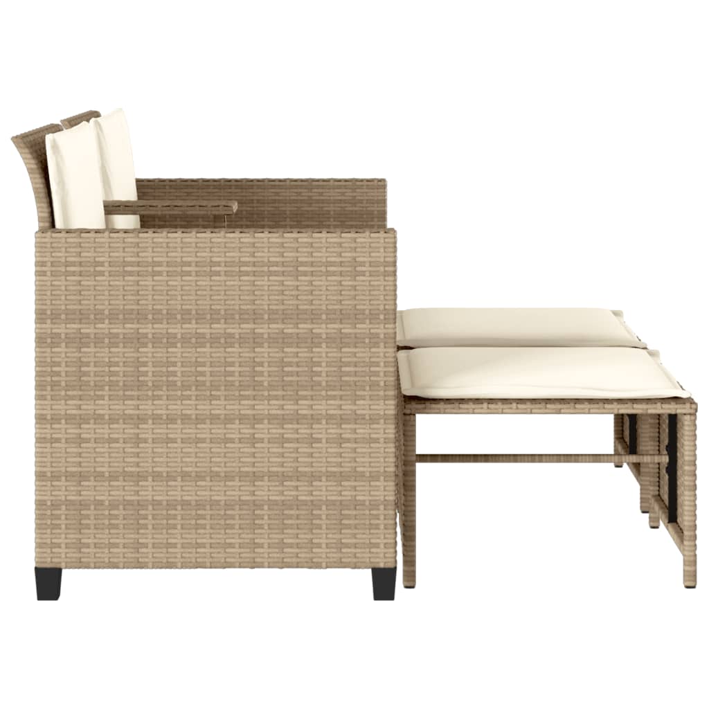 vidaXL Tuinsets Tuinbank 2-zits met tafel en voetenbanken poly rattan beige