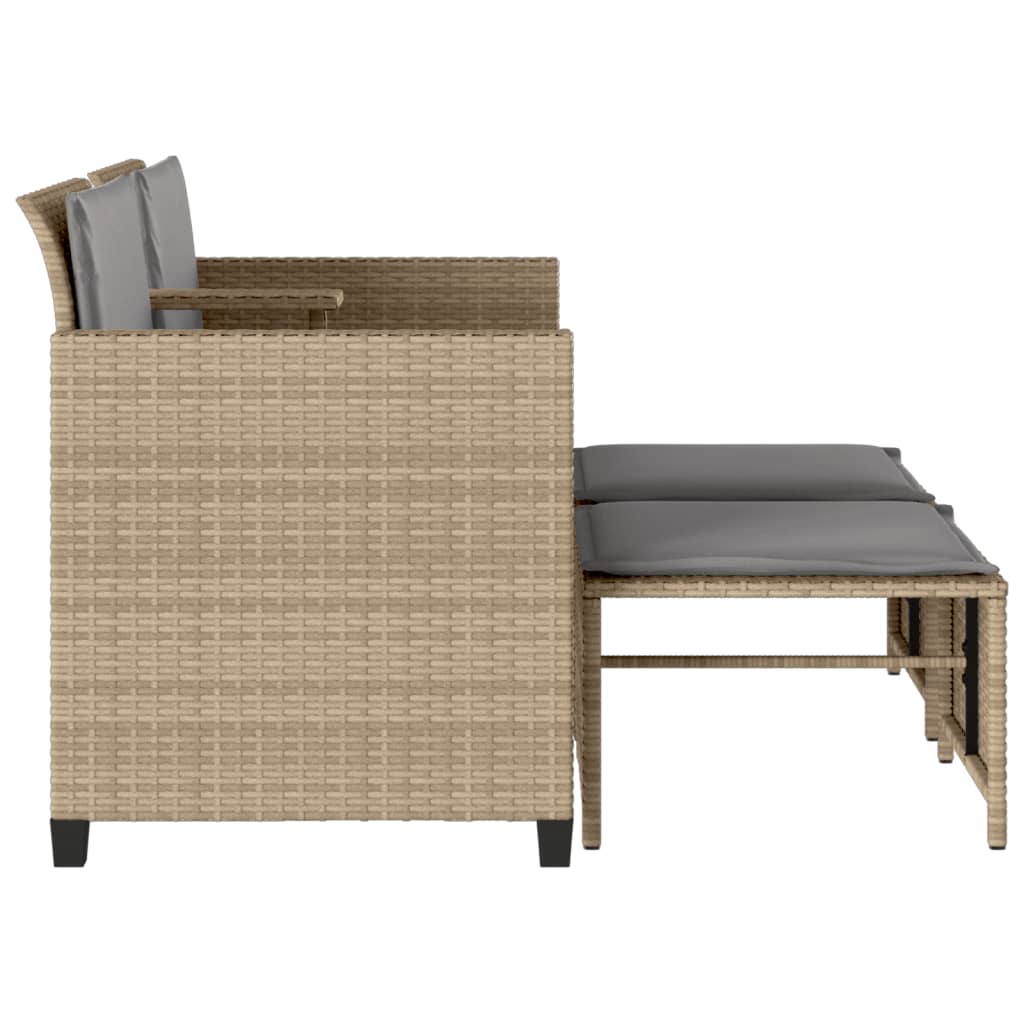 vidaXL Tuinsets Tuinbank 2-zits met tafel en voetenbanken poly rattan beige