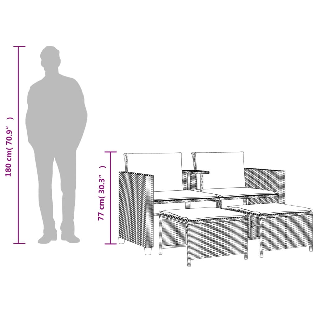 vidaXL Tuinsets Tuinbank 2-zits met tafel en voetenbanken poly rattan bruin