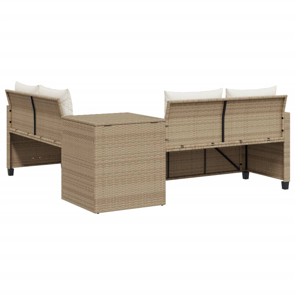 vidaXL Tuinsets Tuinbank met tafel en kussens L-vormig poly rattan beige