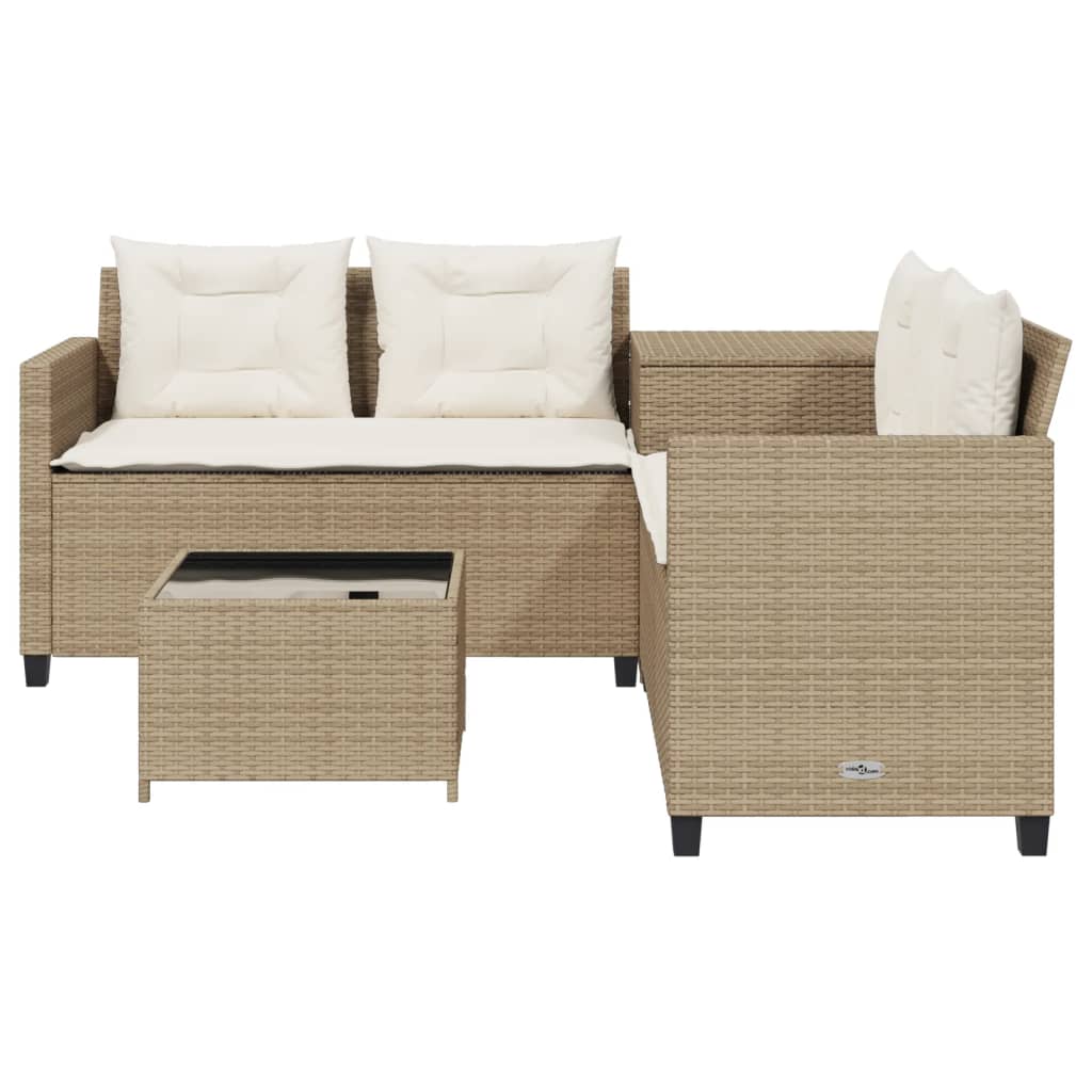 vidaXL Tuinsets Tuinbank met tafel en kussens L-vormig poly rattan beige