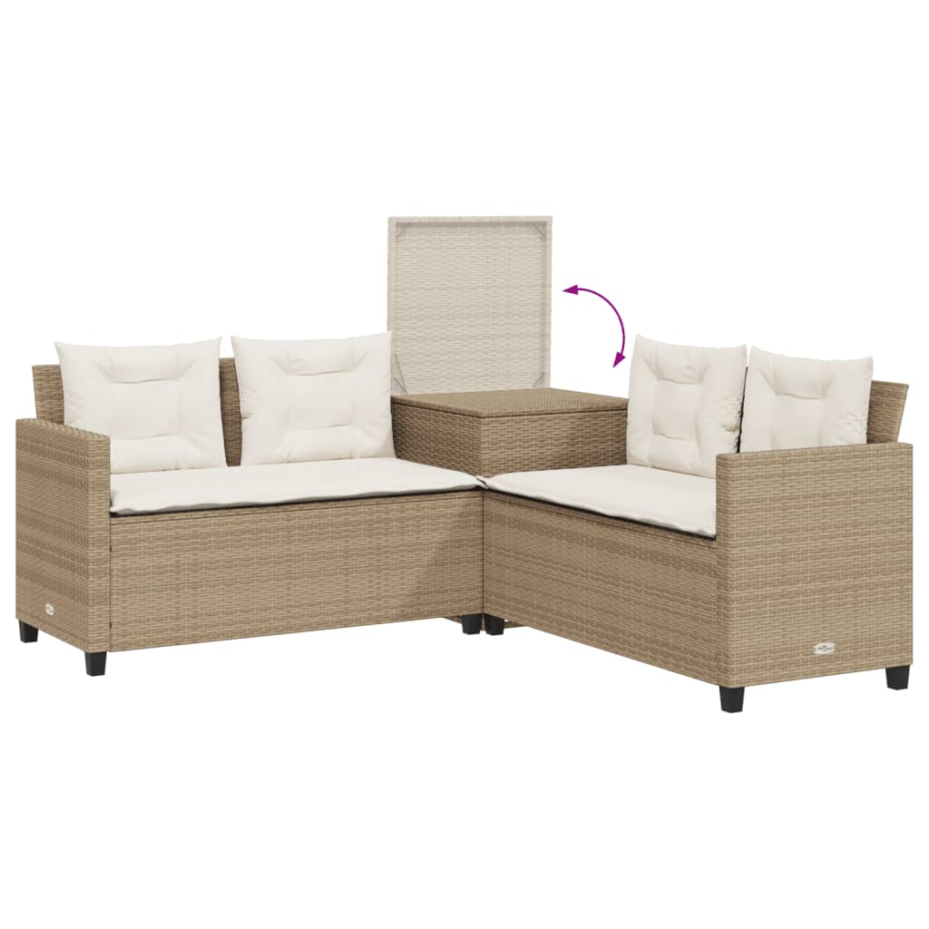 vidaXL Tuinsets Tuinbank met tafel en kussens L-vormig poly rattan beige