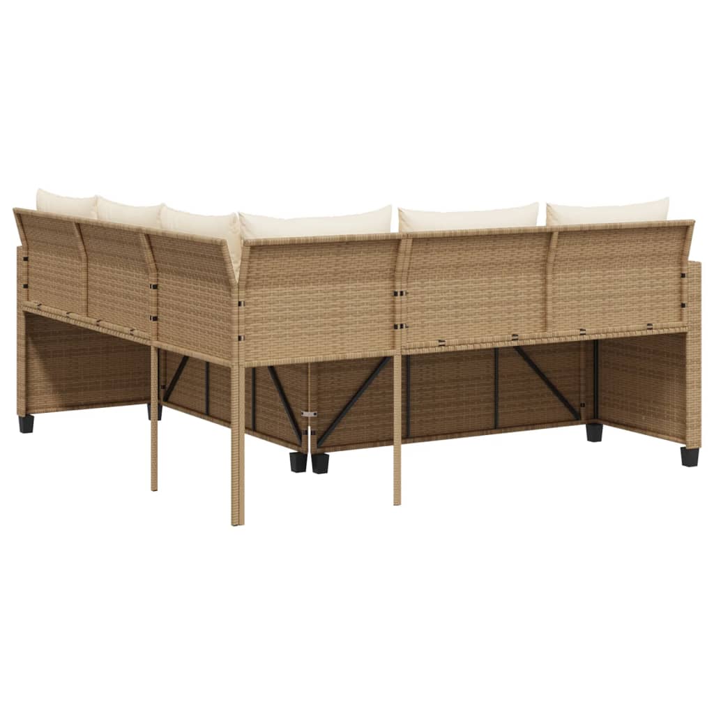 vidaXL Tuinsets Tuinbank met tafel en kussens L-vormig poly rattan beige