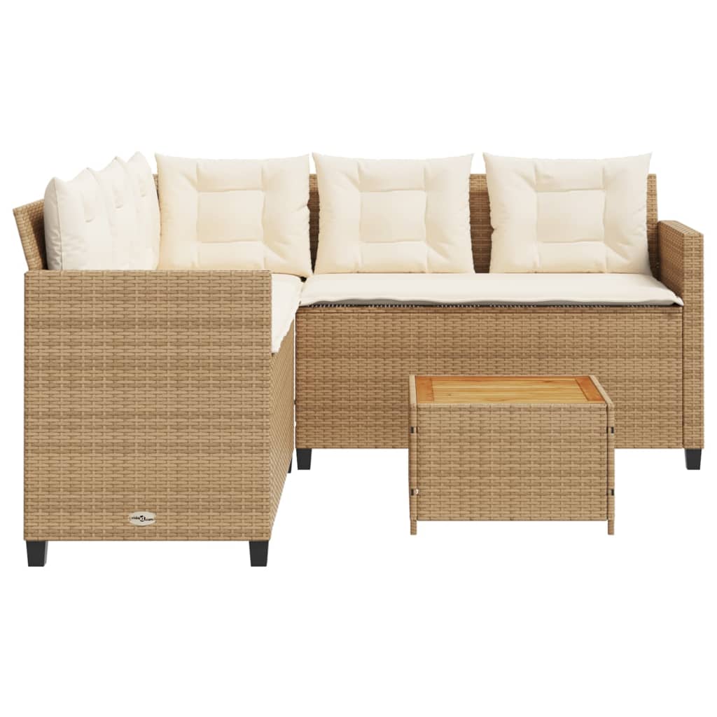 vidaXL Tuinsets Tuinbank met tafel en kussens L-vormig poly rattan beige