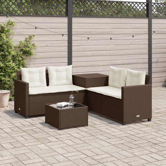 vidaXL Tuinsets Tuinbank met tafel en kussens L-vormig poly rattan bruin