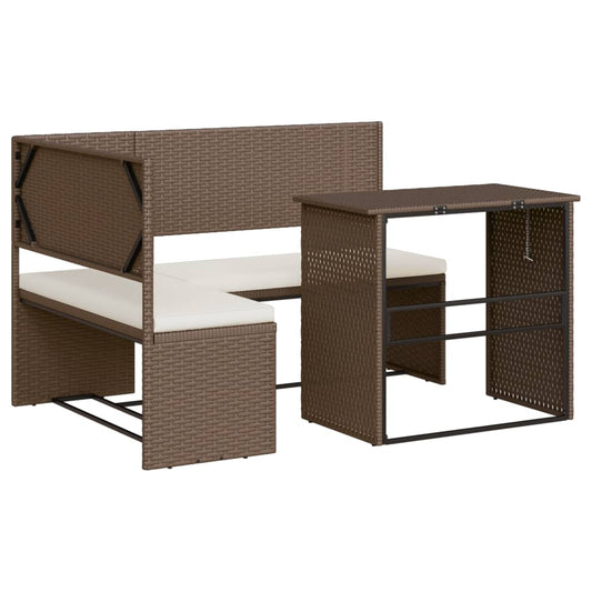 vidaXL Tuinsets Tuinbank met tafel en kussens L-vormig poly rattan bruin