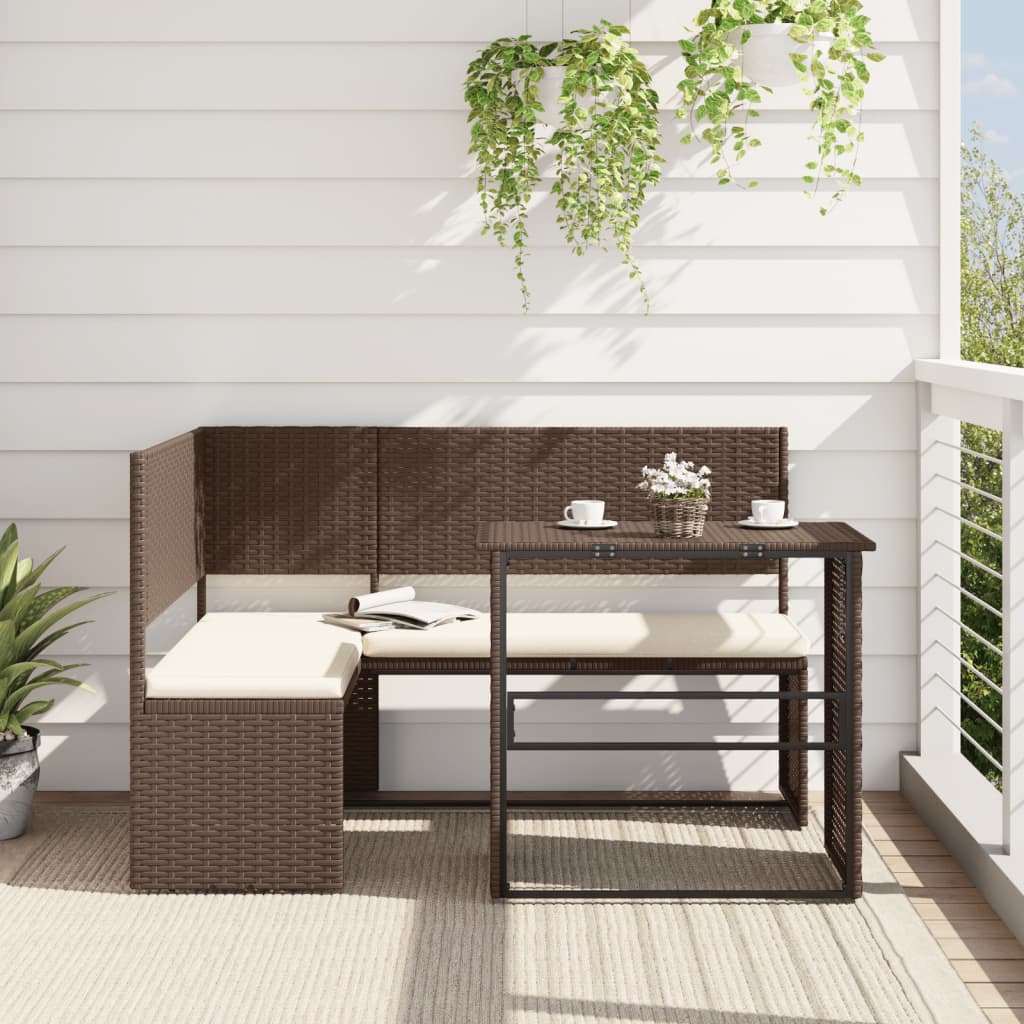 vidaXL Tuinsets Tuinbank met tafel en kussens L-vormig poly rattan bruin