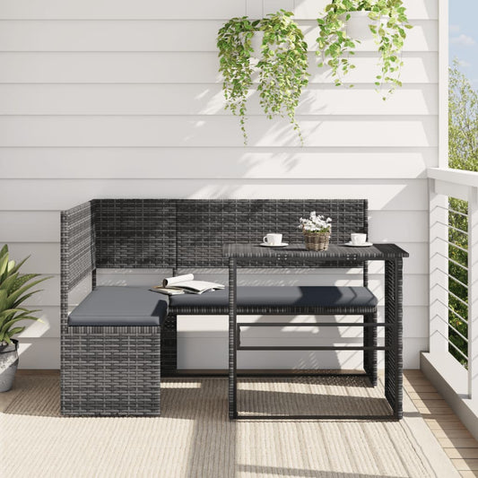 vidaXL Tuinsets Tuinbank met tafel en kussens L-vormig poly rattan grijs